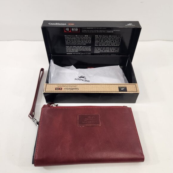 Mancini Casablanca Red Leather RFID Wallet NEW w/ Box - Picture 1 of 15